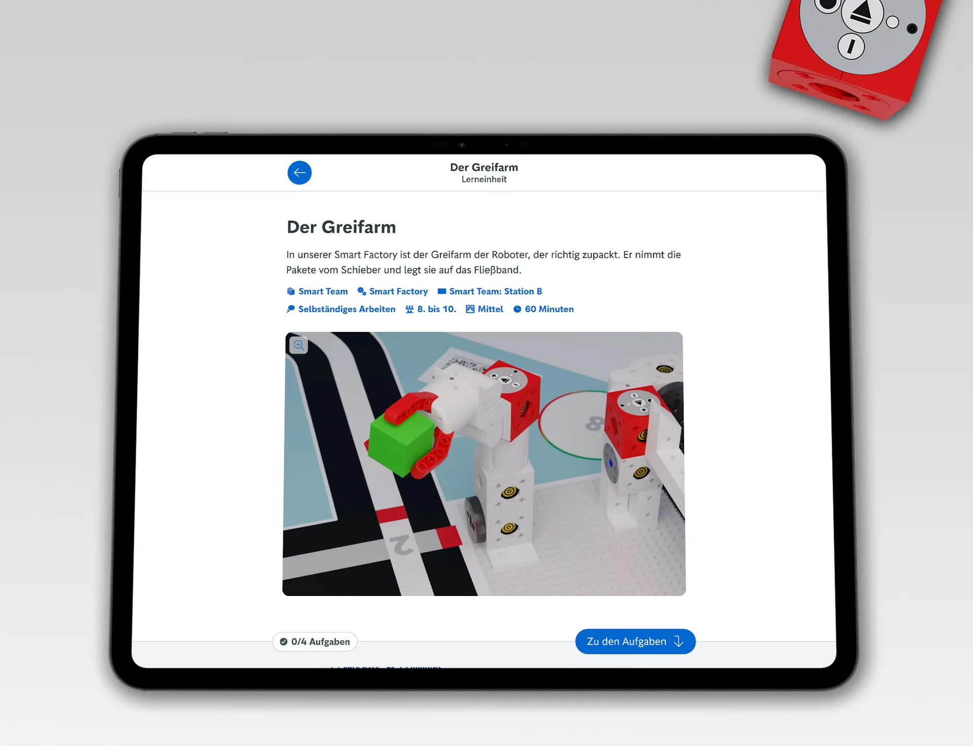 Tablet mit eXperiBot Blockly App.